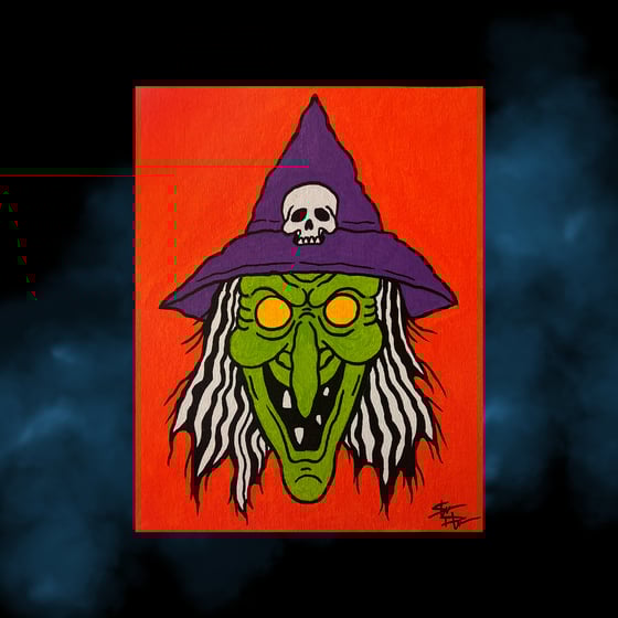 Image of "Miss Lil Skull Witchh" canvas PAINTING 8" x 10"