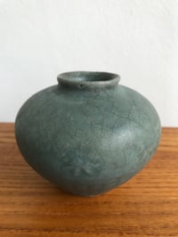 Image 2 of Antique Miniature Celadon Pot, Gray-Blue Glaze