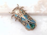 Image 3 of Cicada Pin Brooch, Emerald green fire opal cicada jewelry, Handmade Art Deco verdigris