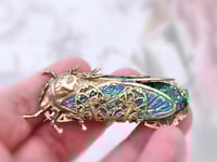 Image 2 of Cicada Pin Brooch, Emerald green fire opal cicada jewelry, Handmade Art Deco verdigris