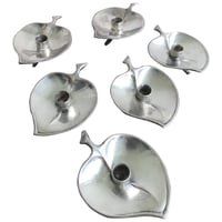 Image 1 of Set of 6 Vintage Danish Modern Silverplated Leaf-Shaped Candleholders, Prima, Hugo Grun