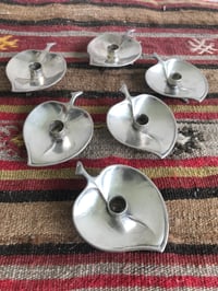 Image 3 of Set of 6 Vintage Danish Modern Silverplated Leaf-Shaped Candleholders, Prima, Hugo Grun