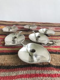 Image 2 of Set of 6 Vintage Danish Modern Silverplated Leaf-Shaped Candleholders, Prima, Hugo Grun