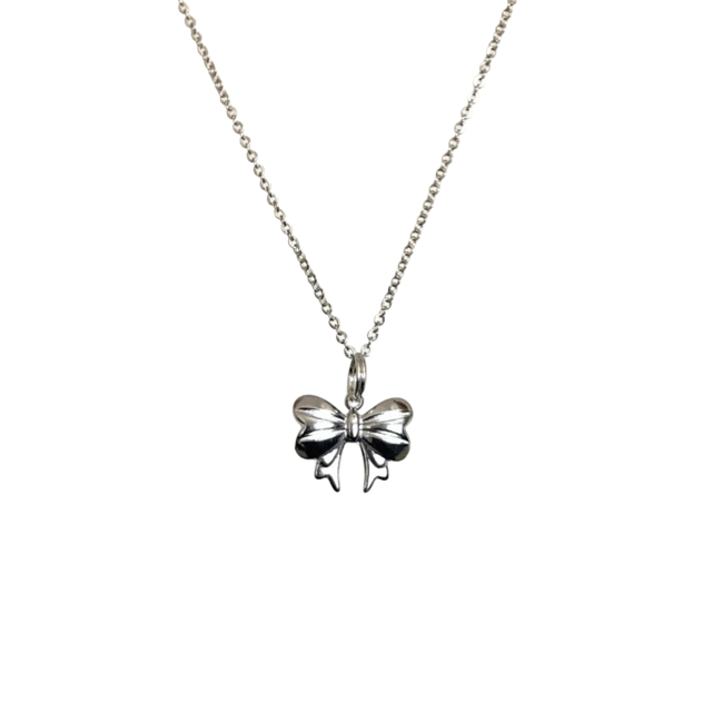 silver bow stainless steel necklace