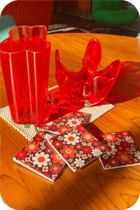 Image 1 of Still Sunny Dark Orange Coaster Set