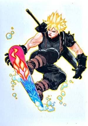 Image of Original Art: Cloud Strife, Snowboarding // Kelvin Chan Rocketraygun
