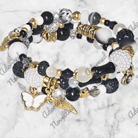 Image 2 of ANA826164 - Black, white, gold memory wire bracelet