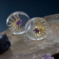Image 1 of 44MM (1.73") Plugs - Golden Amethyst Sunburst - Double Flare Plugs for Stretched Ears