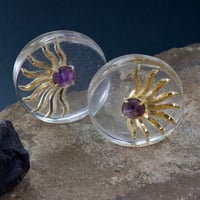 Image 2 of 44MM (1.73") Plugs - Golden Amethyst Sunburst - Double Flare Plugs for Stretched Ears