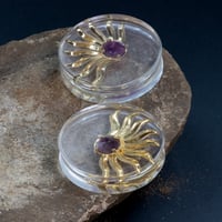 Image 3 of 44MM (1.73") Plugs - Golden Amethyst Sunburst - Double Flare Plugs for Stretched Ears