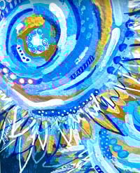 Image 1 of Endless Summer,  8x8, Acrylic and Mixed Media Painting, not matted, framed, abstract sunflowers