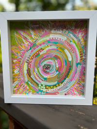 Image 5 of Honey Glaze, 8x8, Acrylic and Mixed Media Painting, not matted, framed, abstract sunflowers