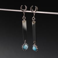 Image 1 of Blue Cats Eyes - Silver Saddle Plugs - Dangle and Drop Earrings - Stretched Ears