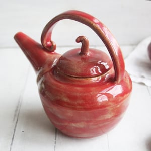 Image of Red Teapot, Handcrafted Nature Themed, 24 Ounce "Discounted Second" Sale