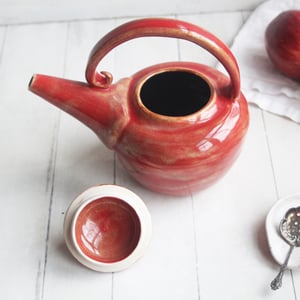 Image of Red Teapot, Handcrafted Nature Themed, 24 Ounce "Discounted Second" Sale