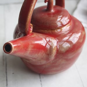Image of Red Teapot, Handcrafted Nature Themed, 24 Ounce "Discounted Second" Sale