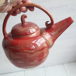 Image of Red Teapot, Handcrafted Nature Themed, 24 Ounce "Discounted Second" Sale