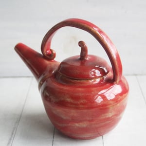 Image of Red Teapot, Handcrafted Nature Themed, 24 Ounce "Discounted Second" Sale