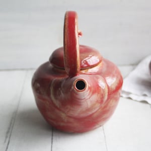 Image of Red Teapot, Handcrafted Nature Themed, 24 Ounce "Discounted Second" Sale