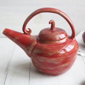 Image of Red Teapot, Handcrafted Nature Themed, 24 Ounce "Discounted Second" Sale