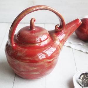 Image of Red Teapot, Handcrafted Nature Themed, 24 Ounce "Discounted Second" Sale