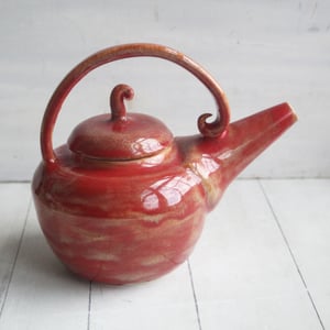 Image of Red Teapot, Handcrafted Nature Themed, 24 Ounce "Discounted Second" Sale