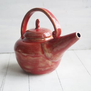 Image of Red Teapot, Handcrafted Nature Themed, 24 Ounce "Discounted Second" Sale