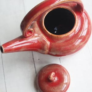Image of Red Teapot, Handcrafted Nature Themed, 24 Ounce "Discounted Second" Sale