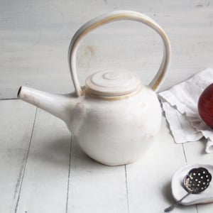 Image of Charming Rustic Creamy White Teapot, Handcrafted 20 Ounce "Discounted Second" Sale