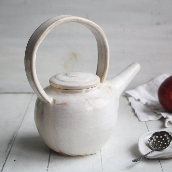 Image of Charming Rustic Creamy White Teapot, Handcrafted 20 Ounce "Discounted Second" Sale