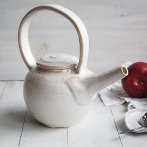 Image of Charming Rustic Creamy White Teapot, Handcrafted 20 Ounce "Discounted Second" Sale