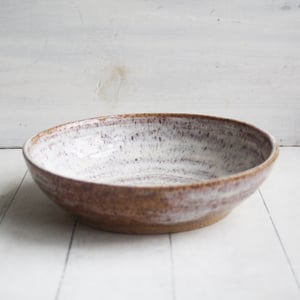 Image of Handcrafted Rustic Shallow Bowl in Toasted Marshmallow Glaze, "My Favorite Plate", Made in USA