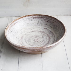 Image of Handcrafted Rustic Shallow Bowl in Toasted Marshmallow Glaze, "My Favorite Plate", Made in USA