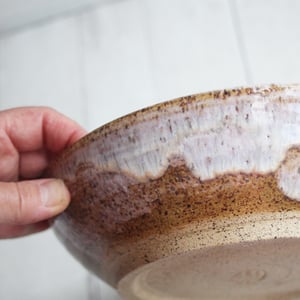 Image of Handcrafted Rustic Shallow Bowl in Toasted Marshmallow Glaze, "My Favorite Plate", Made in USA