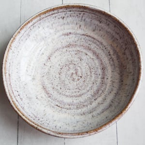 Image of Handcrafted Rustic Shallow Bowl in Toasted Marshmallow Glaze, "My Favorite Plate", Made in USA