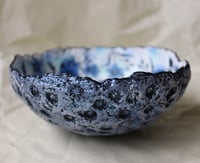Image 2 of Exquisite paper mache bowl with navy blue flowers.