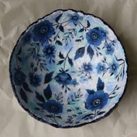 Image 4 of Exquisite paper mache bowl with navy blue flowers.