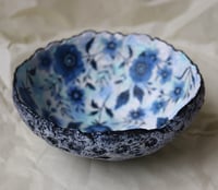 Image 6 of Exquisite paper mache bowl with navy blue flowers.