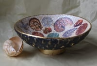 Image 2 of Aged paper mache bowl with shells. Antique style recycled paper plate.