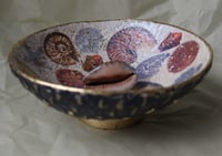 Image 5 of Aged paper mache bowl with shells. Antique style recycled paper plate.