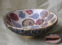 Image 7 of Aged paper mache bowl with shells. Antique style recycled paper plate.