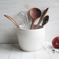 Image 4 of Large Utensil Holder in Rustic Modern Matte White Glaze, Ceramic Kitchen Crock, Made in USA