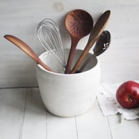 Image 1 of Large Utensil Holder in Rustic Modern Matte White Glaze, Ceramic Kitchen Crock, Made in USA