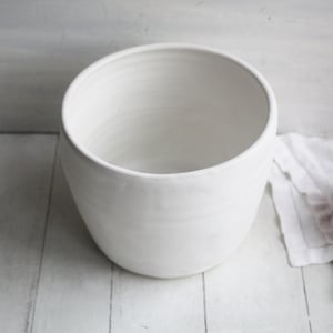 Image of Large Utensil Holder in Rustic Modern Matte White Glaze, Ceramic Kitchen Crock, Made in USA