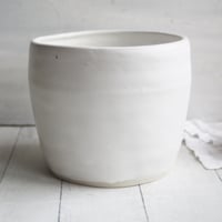 Image 9 of Large Utensil Holder in Rustic Modern Matte White Glaze, Ceramic Kitchen Crock, Made in USA