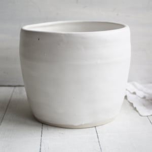 Image of Large Utensil Holder in Rustic Modern Matte White Glaze, Ceramic Kitchen Crock, Made in USA