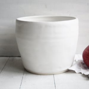 Image of Large Utensil Holder in Rustic Modern Matte White Glaze, Ceramic Kitchen Crock, Made in USA