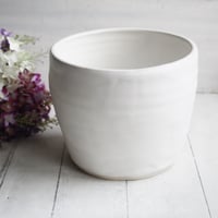 Image 3 of Large Utensil Holder in Rustic Modern Matte White Glaze, Ceramic Kitchen Crock, Made in USA