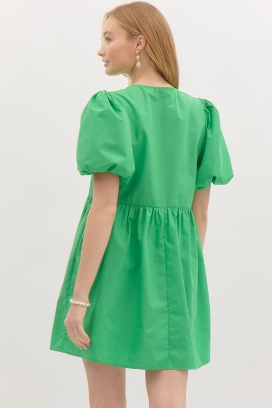 Image of RIBBON DETAIL BUBBLE SLEEVE DRESS 