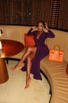 PURPLE BUTTON-UP BELTED MAXI DRESS (XS)